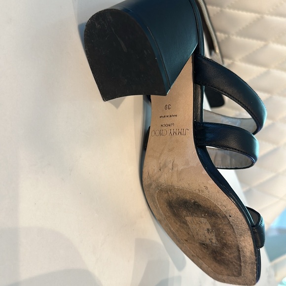 New sz 8-8.5 / 39 Jimmy Choo Black Leather Auna Mule Open Toe Sandal Shoes - Picture 15 of 16